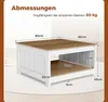 A diagram showing the dimensions of a white and wood coffee table. Anteprima dell’immagine prodotto