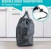 A dark gray laundry bag with handles is shown in front of white kitchen cabinets. Podgląd zdjęcia produktu