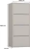 A beige cabinet with four doors and shelves, with dimensions indicated. Anteprima dell’immagine prodotto