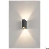 A dark gray rectangular wall light is mounted on a white wall, emitting light upwards and downwards. Produktbild-Vorschau