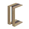 A modern side table with a C-shaped design, featuring a wood grain finish and a gray accent strip. Produktbild-Vorschau