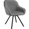 A studio shot of a gray armchair with black legs. Voir les images du produit