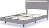 A grey upholstered bed frame with a tufted headboard and LED lighting. Produktbild-Vorschau