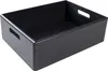 A black wooden crate with handles is shown against a white background. Produktbild-Vorschau