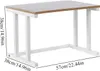 A white and wood-grain two-tier shelf unit with dimensions indicated. Voir les images du produit