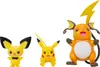 Three Pokemon evolution figures: Pichu, Pikachu, and Raichu, arranged from left to right on a white background. Anteprima dell’immagine prodotto