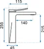 A technical drawing of a faucet with dimensions indicated. Produktbild-Vorschau