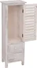 A tall, narrow white cabinet with louvered door and two drawers, shown with the door open. Produktbild-Vorschau