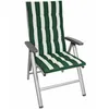 A green and white striped garden chair cushion on a folding chair. Produktbild-Vorschau