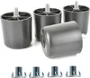 A set of black plastic furniture feet with silver threaded bolts and a set of silver T-nuts are displayed on a white background. Produktbild-Vorschau