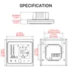 Technical drawings and specifications for a smart thermostat. Náhled obrázku produktu