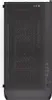 A black computer tower case is shown from the front. Produktbild-Vorschau