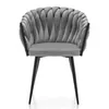 A gray velvet chair with a braided backrest and black metal legs, displayed on a white background. Náhľad obrázku produktu