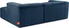 The back view of a blue corduroy sofa. Produktbild-Vorschau