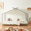 A child's bedroom with a house-shaped bed, toys, and a rug. Produktbild-Vorschau