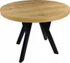 A round dining table with a wood-look top and black legs, shown against a white background. Náhled obrázku produktu