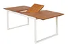 A white background with a wooden and white extendable table. Produktbild-Vorschau