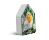 A house-shaped object with a robin bird image on its side, set against a white background. Produktbild-Vorschau