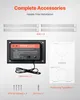 A flat lay of HVAC air purifier accessories, including bulbs, a main unit, screws, a fuse, and a positioning template. Produktbild-Vorschau