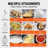 A collage of images showing different food items and kitchen mixer attachments, with text describing the attachments and their uses. Produktbild-Vorschau