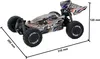 A remote-controlled buggy with dimensions indicated by lines and text. Voir les images du produit