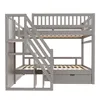 A grey bunk bed with stairs and a drawer underneath. Náhled obrázku produktu
