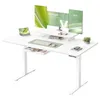 A white standing desk with multiple monitors, a laptop, keyboard, mouse, and a small plant. Produktbild-Vorschau