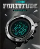 A close-up marketing image of a digital sports watch with a dark, textured background. Produktbild-Vorschau