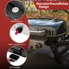 A portable gas grill is shown with close-up insets highlighting its features. Produktbild-Vorschau