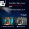 A marketing image showcasing a security camera's night vision capabilities with two side-by-side comparisons of its full-color and infrared night vision modes. Produktbild-Vorschau