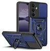 A blue and black armor phone case with a ring holder, shown from multiple angles. Produktbild-Vorschau