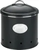 A black storage container with a silver decorative label and a silver handle on the lid. Produktbild-Vorschau