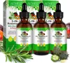 Three bottles of rosemary oil are displayed in front of a box, with rosemary sprigs and castor seed pods around them. Produktbild-Vorschau