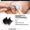 A close-up of a person's eye receiving eyelash extensions, with product information and images of eyelash extensions below. Produktbild-Vorschau