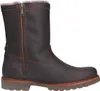 A side view of a brown leather boot with a zipper and fur lining. Produktbild-Vorschau