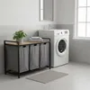 Relaxdays Wäschesammler mit 3 Wäschesäcke, 150 L, Holzoptik Produktbild-Vorschau 2