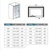 Diagrams and a size chart for a shower enclosure. Produktbild-Vorschau
