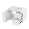 A white bathroom vanity with a sink and open drawers, shown against a white background. Produktbild-Vorschau