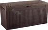 A brown plastic storage box with a slatted lid and front. Podgląd zdjęcia produktu