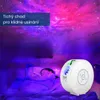 A child sleeping in bed under a projected starry sky, with a star projector device in the foreground. Voir les images du produit