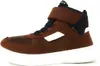 A side view of a brown high-top sneaker with a white sole. Produktbild-Vorschau