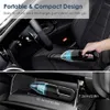 A collage showing a hand holding a portable vacuum cleaner inside a car interior and the vacuum cleaner stored in a car's glove compartment. Produktbild-Vorschau