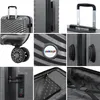A collage of close-up shots of a gray hard-shell suitcase, showcasing its features. Produktbild-Vorschau