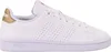 A white Adidas Advantage women's sneaker with gold accents on the heel. Podgląd zdjęcia produktu