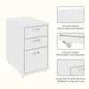 A collage of a white 3-drawer rolling cabinet with close-ups highlighting its smooth surface, casters, and sturdy construction. Náhled obrázku produktu