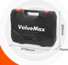 A black toolbox with orange accents, showing dimensions. Náhled obrázku produktu