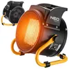 Two black and orange electric heaters are shown, one in the foreground with its heating element glowing orange, and another in the background. Voir les images du produit