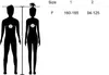 A size chart showing silhouettes of a male and female figure with measurement lines and a table of sizes. Produktbild-Vorschau
