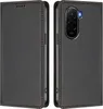 A black leather flip case for a smartphone is shown from two angles. Anteprima dell’immagine prodotto