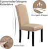 A marketing image of a single dining chair, highlighting its features with text overlays and close-up views. Produktbild-Vorschau